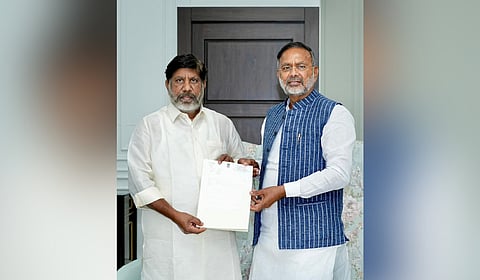 Rajasthan Power Minister Hiralal Nagar meets Telangana Deputy Chief Minister Bhatti Vikramarka Mallu at Praja Bhavan in Hyderabad